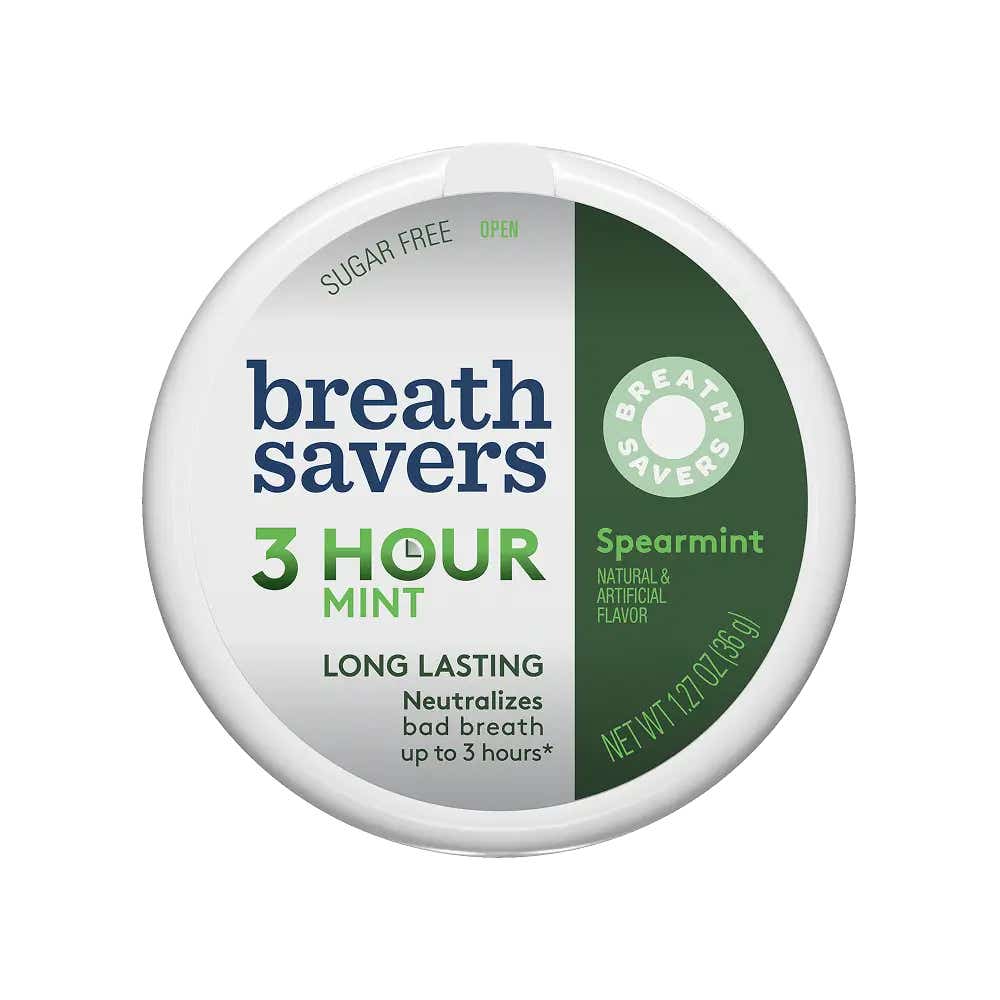 puck of breath savers three hour spearmint sugar free mints